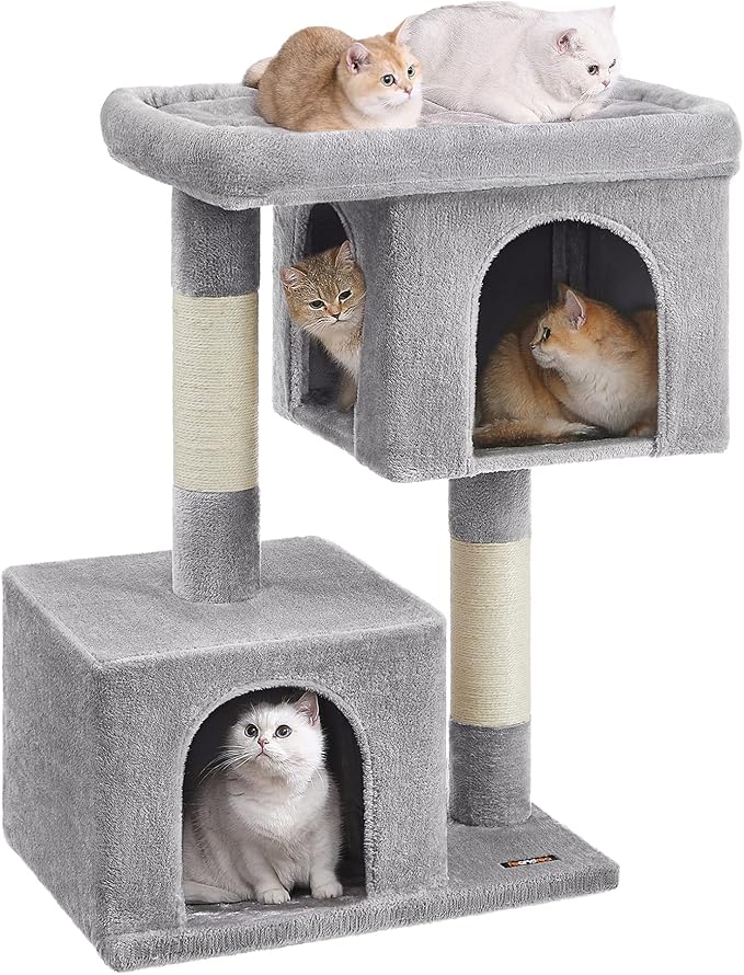 Feandrea Cat Tree, 40.6-Inch Cat Tower, Plush Condo for Extra Large Cats up to 44 lb, Large Perch, 2 Caves, Scratching Post, Light Gray UPCT614W01