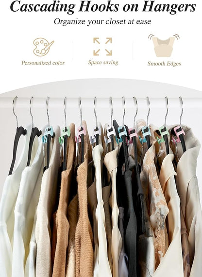 HOUSE DAY Closet Organizers and Storage 60 Pack, Space Saving Hanger, College Dorm Essentials for Girls, Multicolored Clothes Hangers Connectors, Dorm Rooms Space Saver Multicolored