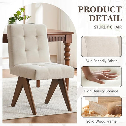 Rowill Modern Upholstered Dining Chairs Parsons Chair Linen Fabric Kitchen Chairs Tufted Armless Dining Room Chairs with Wood Legs Set of 4, Beige