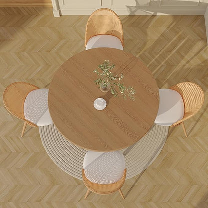 TYBOATLE Rattan Dinner Chairs Set of 4 with Faux Leather Cushion, Modern Dining Room Chairs w/Adjustable Foot Pads, Kitchen Boho Mid Century Upholstered, White