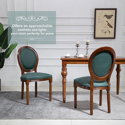 Nrizc French Country Dining Chairs Set of 4, Farmhouse Dining Room Chairs with Round Back, Solid Walnut Wood Legs, Oval Side Chairs for Kitchen/Bedroom/Dining Room