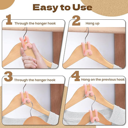 Mlici Clothes Hanger Connector Hooks, 60 Pack Hanger Extender Space Saver, Heavy Duty Clothes Extender Hooks for Stacking Closet Organization (Pink)