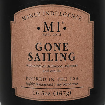 Manly Indulgence Gone Sailing Scented Candles for Men, 2 Wick, 16.5 oz, Premium Soy Blend Wax, 60H Burn, Candles for Home Scented - Made in The USA