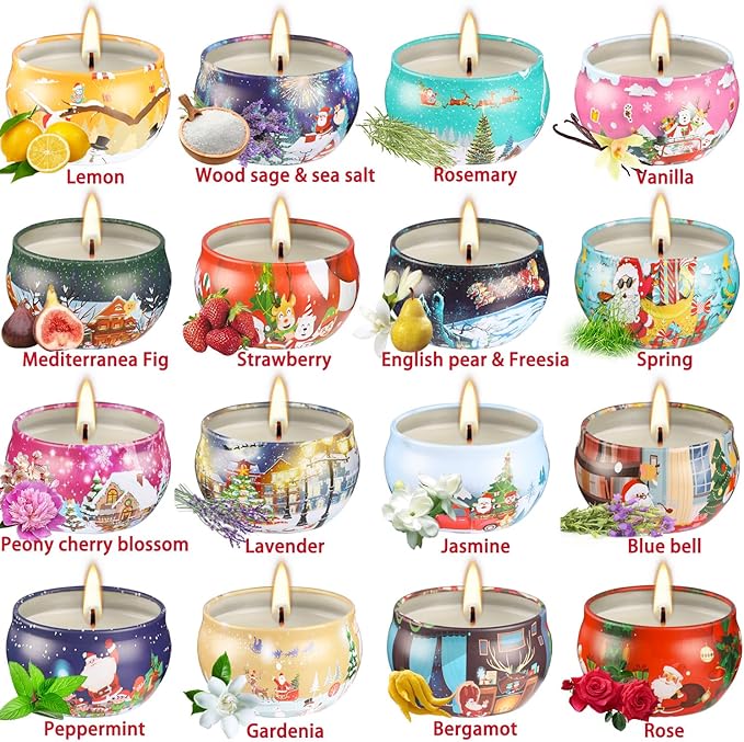 16Pack Christmas Candles Gift Set, Long Lasting Burning Natural Soy Wax 2.5oz Scented Candles with Essential Oils for Home Scented,