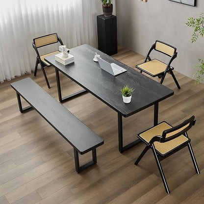 Black Bench Wooden Bench with Metal Legs Suitable for Dining Room Living Room Office Conference Room Indoor Stool Multiple （55.12in）