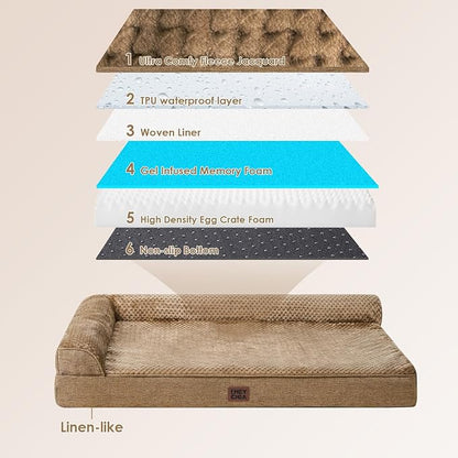 EHEYCIGA XXL Dog Bed Memory Foam, Orthopedic Giant Dog Bed Jumbo with Washable Removable Cover, Waterproof Pet Sofa Couch with Nonskid Bottom, 48x35x7.5, Camel | Washable Removable Cover, Waterproof Flat Pet Sofa Couch with Nonskid Bottom, 48x35x7.5