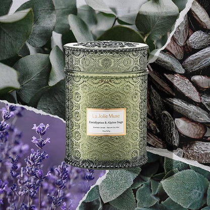 LA JOLIE MUSE Christmas Candle | Eucalyptus & Alpine Sage | Eucalyptus, Sage & Lavender | 19 oz Wooden Wick Soy Candle | 90-Hour Burn | Cozy Winter & Holiday Relaxation