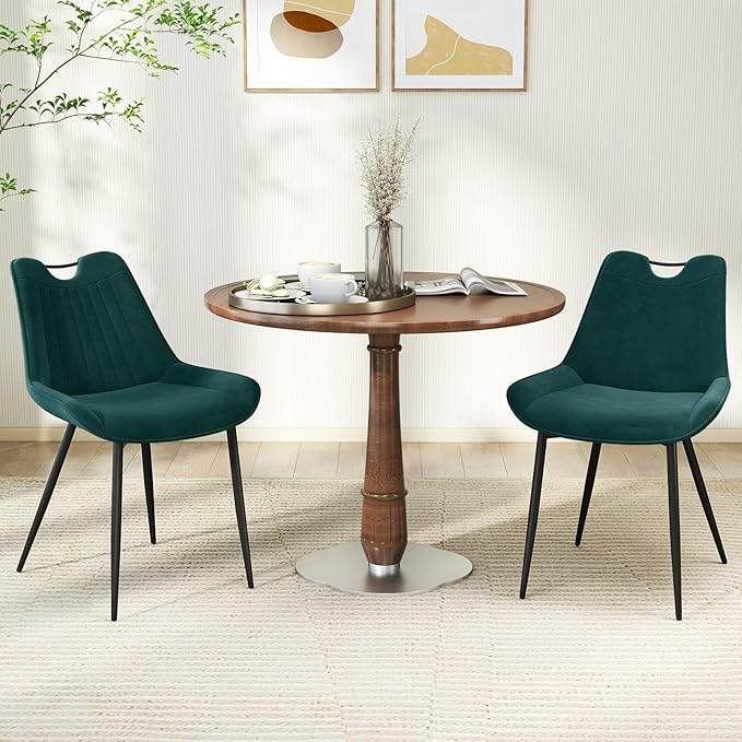 Giantex Dining Chairs Set of 4, Soft Velvet Upholstered Kitchen Dining Room Chairs w/Handle, Metal Legs, Curved Back, Modern Armless Accent Side Chair for Living Room, Restaurant (Velvet Green)