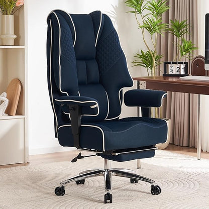 Big and Tall Office Chair 400lbs Wide Seat, Leather High Back Executive Office Chair with Lumbar Support, Ergonomic Chairs Padded Armrests & Thick Cushion (Mesh Blue)