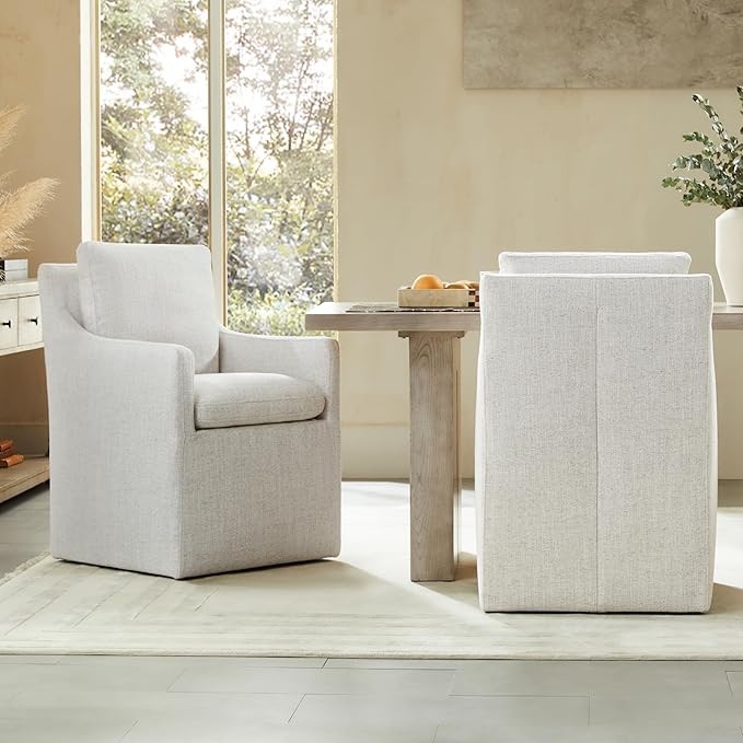Upholstered Dining Chairs with Casters Modern Accent Armchair with Rollers for Diningroom Bedroom Livingroom Reading Room