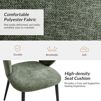 Contemporary Dining Chairs with Armrests – Ergonomic Soft-Padded Seat, Curved Backrest, Matte Black Metal Legs, Comfortable Kitchen & Dining Room Chairs, Set of 6