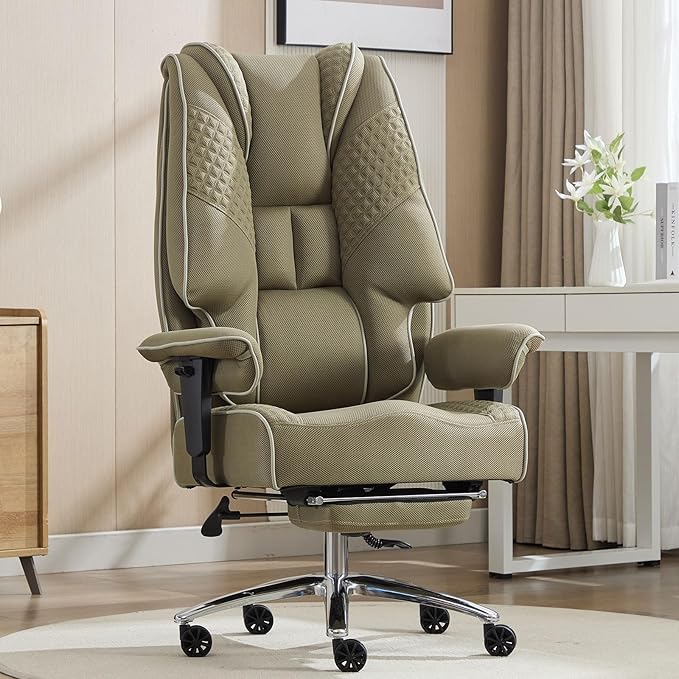 Big and Tall Office Chair 400lbs Wide Seat, Leather High Back Executive Office Chair with Lumbar Support, Ergonomic Chairs Padded Armrests & Thick Cushion (Mesh Green)