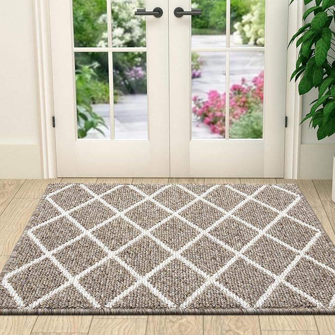 Finchitty Indoor Door Mat, Dirt Resistant and Absorbent, Low-Profile, Non-Slip, Washable Inside Floor Mats for Front Door, Back, and Entrance, 47" x 23", Khaki