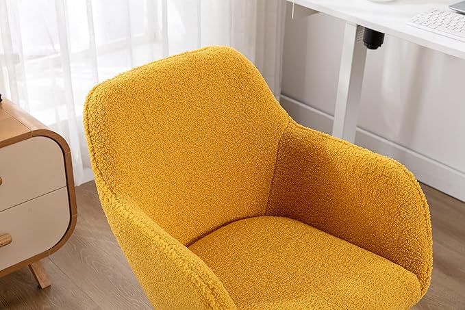 Goujxcy Fluffy Desk Chair, Faux Fur Vanity Chair Swivel Office Chair for Girls Women, Height Adjustable Cute Teddy Furry Makeup Chairs for Bedroom Home Office