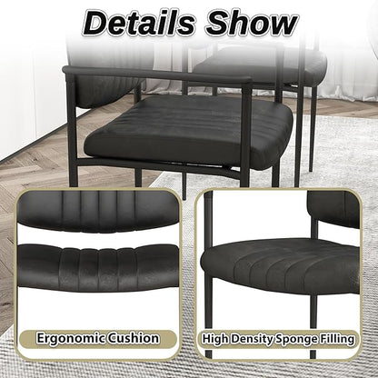Mid-Century Modern PU Leather Dining Chairs Set of 6, Upholstered Kitchen Chairs with Arms and Metal Legs Adjustable Feet for Kitchen Dining Room(Black)
