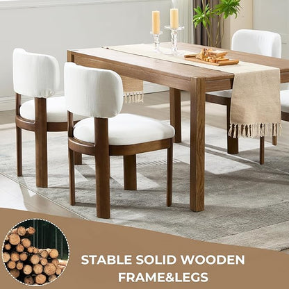 Beige Dining Chairs Set of 2 Mid Century Modern Upholstered Dining Room Chairs with Curved Backrest and Wooden Legs for Kitchen Island, Dining Room