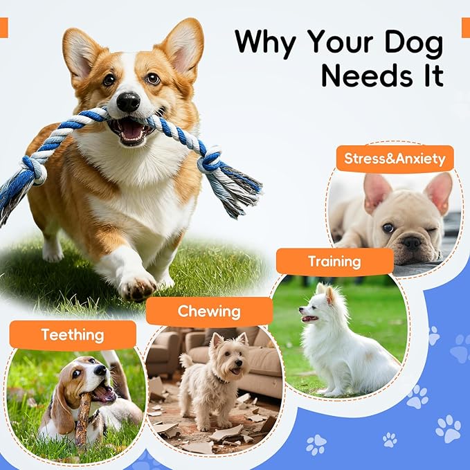 wodoca Dog Rope Toys 4 Pack, Puppy Teething Cotton Knot Chew Rope for Small Medium Dogs, Interactive Tug of War Dog Toys for Boredom, Teeth Cleaning