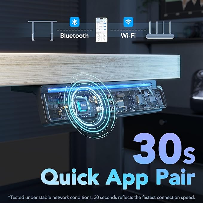 HUANUO One-Piece AI-Powered Electric Standing Desk, Smart APP, Work with Alexa & Google, Adjustable Height, 6 Memory Settings, Sedentary Reminder, Ergonomic Sit-Stand Desk, 32-inch, Light Walnut