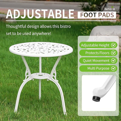 Outdoor Bistro Table and Chairs Set of 2, White Metal Patio Bistro Set, Cast Aluminum Bistro Set 3 Piece Outdoor with Umbrella Hole, 3 Piece Outdoor Bistro Set for Balcony Garden Porch