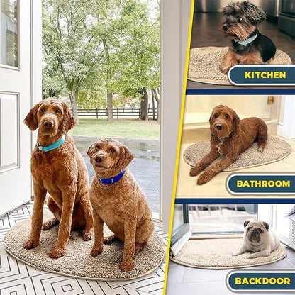 Muddy Mat® Shown on TV – Super Absorbent Microfiber Dog Door Mat for Muddy Paws, Non-Slip Washable Pet Rug, Quick Dry Chenille Entryway Carpet,Machine Washable Indoor Outdoor Mat, Beige Oval 5ft x 7ft