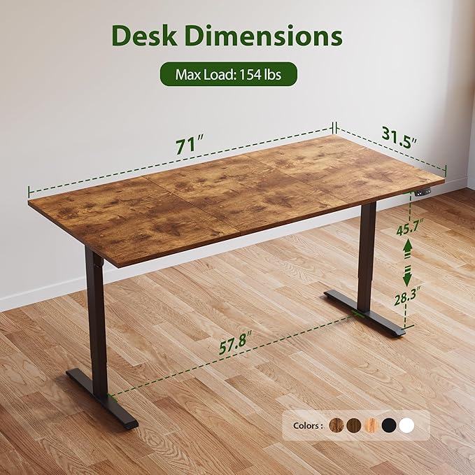 Agilestic Electric Standing Desk, Extra Large 71 x 31.5 Inches Height Adjustable Desk, Sit Stand Up Workstation for Home Office, Ergonomic Rising Gaming Computer Table with Memory Preset, Rustic Brown
