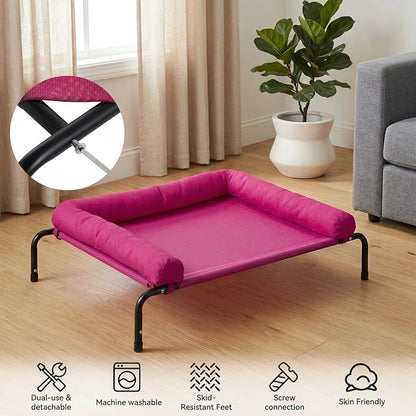 Cooling Elevated Dog Bed for Large Dogs, Outdoor Raised Dog Beds Dogs Cot | Dogs Bed W/Breathable Mesh, Pet Cots W/Removable Waterproof Bolster