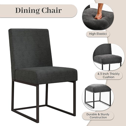 VKNOW Upholstered Dining Chairs Set of 6, Modern Dining Room Chairs, Linen Kitchen Chair Dinner Chair with Black Metal Base for Kitchen Office, Dark Grey-Unstriped