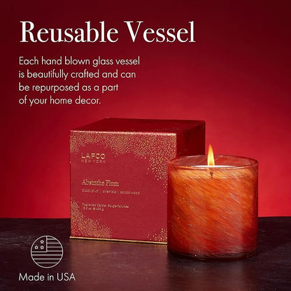 LAFCO New York Holiday Signature Candle, Absinthe Plum - 15.5 oz - 90-Hour Burn Time - Reusable, Hand Blown Glass Vessel - Made in The USA