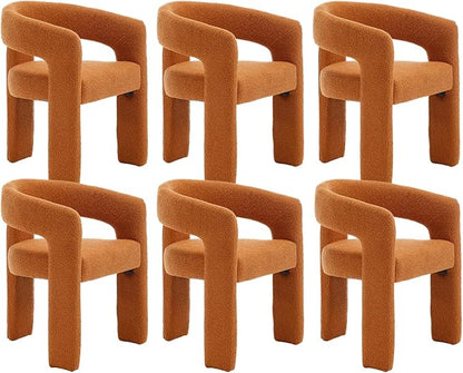 Modern Sherpa Dining Chairs Set of 6, Upholstered Barrel Chairs with Arms Comfy Accent Side Chairs for Living Room/Dining Room/Reception, Terra Cotta