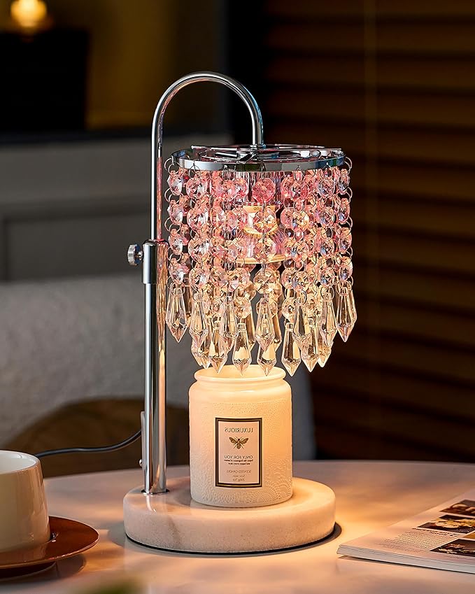 Candle Warmer Lamp with Timer Dimmer and 3 Bulbs, Candle Lamp Warmer with RGB Mode for Adjustable Height, Crystal Candle Lamp for Jar Candles, House Warming Gifts Home Room Decor, RGB Silver