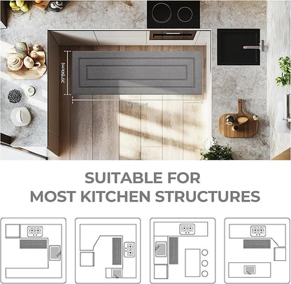 GRANNY SAYS Kitchen Mats for Floor 59 x 20, Resist Dirt Kitchen Rugs Non Slip Washable, Large Rug Runner for Sink Laundry Thick Durable Polypropylene Comfort Standing, Grey