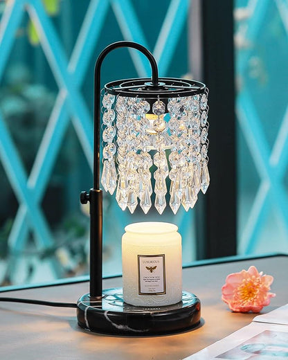Candle Warmer Lamp with Timer Dimmer and 3 Bulbs, Candle Lamp Warmer with Marble Base for Adjustable Height, Crystal Candle Lamp for Jar Candles, House Warming Gifts Home Room Decor, Black