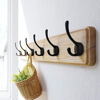 Dseap Coat Rack Wall: 24" Long, Patented, Heavy-Duty, 6-Double-Hooks Wooden Wall Mounted Coat Rack Coat Hanger Hook Rail for Winter Coats Hat Jacket Clothing, Light Brown