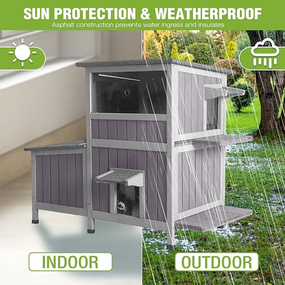 GUTINNEEN Large Insulated Cat House for Outside Indestructible Outdoor Cat House 2-Section Weatherproof Feral Cat Shelter with 3 Escape Doors for 1-5 Feral Barn Cats (Winter-Ready, 43.3"x29.4"x33.4")