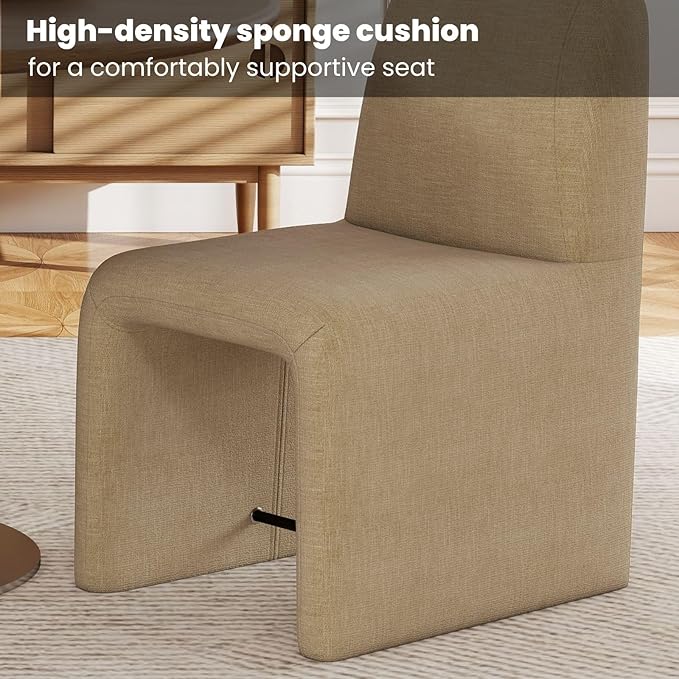 Khaki Upholstered Chenille Dining Chairs Set of 4, Mid Century Modern Dining Room Chairs with Deep Seat & Curved Back, Armless Side Chair Comfy Kitchen Chairs for Living Room/Kitchen