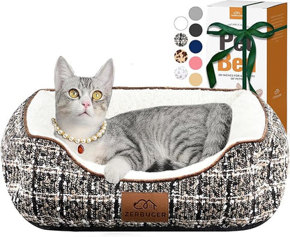 Tweed Rectangle Cat Dog Bed for Medium Small Pets Indoor Outdoor Machine Washable Sleeping Sofa Non-Slip Bottom Soft Puppy Bed Durable Orthopedic Calming Pet Cuddler (Small, Tweed)