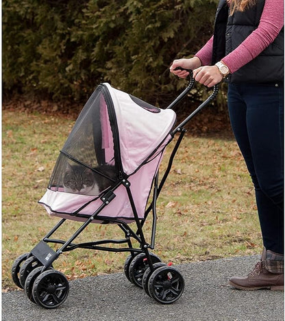 Pet Gear Travel Lite Plus Stroller, Compact, Easy Fold, No Assembly Required, Large Wheels for Cats and Dogs up to 15 pounds, New Rose Pink