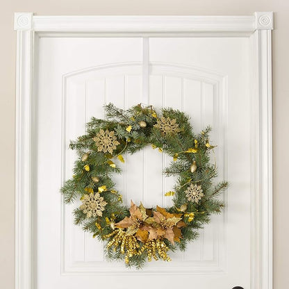 RN'D Over Door Wreath Hanger Hook - Thin Metal Overdoor Wreath Holder Seasonal Hanger Hooks for Front or Back Door (White, 12")