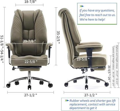Big and Tall Office Chair 400lbs Wide Seat, Leather High Back Executive Office Chair with Lumbar Support, Ergonomic Chairs Padded Armrests & Thick Cushion (Mesh Green)