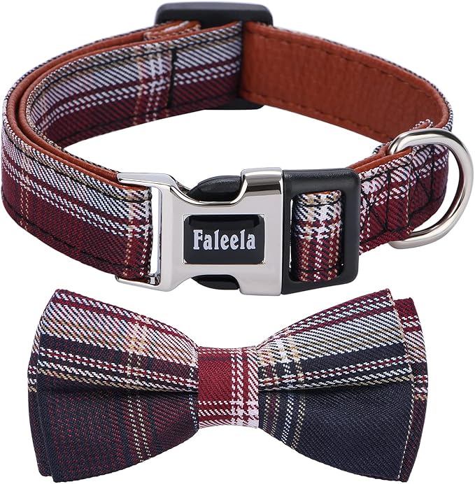 Faleela Soft &Comfy Bowtie Dog Collar,Detachable and Adjustable Bow Tie Collar,for Small Medium Large Pet (Red and White, Medium (Pack of 1))