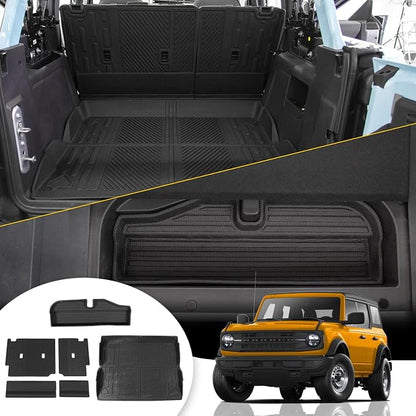 Cargo Mat Compatible with 2021-2025 2026 Ford Bronco Trunk Mat Back Seat Cover Protector Cargo Liner Kick Mat for 2024 Bronco Accessories 4 Door(Trunk Mat+Rear Backrest Mats+Lower Trunk Mat)