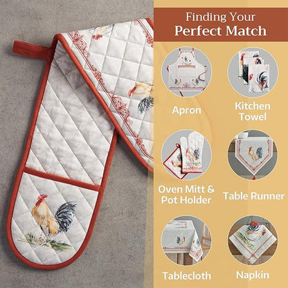 Maison d' Hermine Double Oven Mitts 100% Cotton 7"x35" Double Oven Mitt Heat Resistant BBQ Cooking Gloves with Loop, Baking, Grilling, Home, Kitchen, Handling Hot Pans Spring Summer (Campagne)