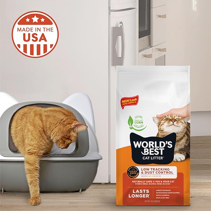 WORLD'S BEST CAT LITTER Low Tracking & Dust Control Multiple Cat Unscented 32-Pounds - Natural Ingredients, Quick Clumping, Flushable & Made in USA - Long-Lasting Odor Control & Easy Scooping