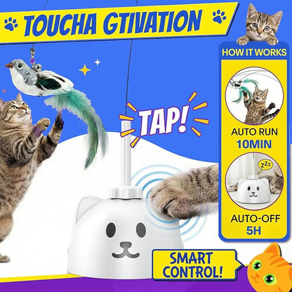 CATPICK Interactive Cat Toys for Indoor Cats - Automatic Flying Bird Feather Toy, USB Rechargeable Electric Cat Teaser with Strong Sticky Base, Smart Motion Self-Play Toy for Bored Cats(Yellow)
