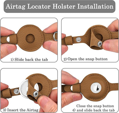OOPSDOGGY Cat Collar for AirTag Holder, Leather Kitten Collars with Elastic Strap & Bell, Non Breakaway Adjustable Small Pet Collars for Indoor & Outdoor for Boy, Girl (Brown)