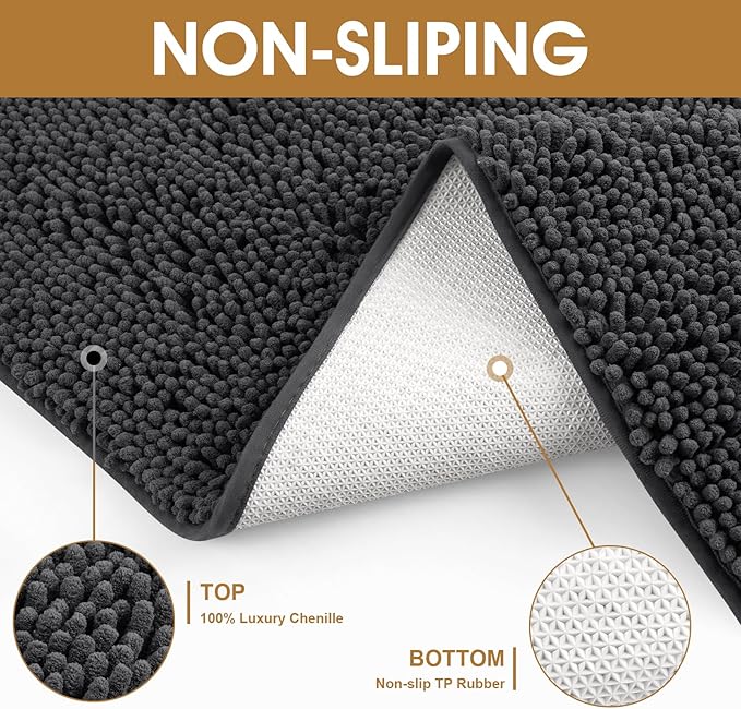 Extra Large Dog Door Mats for Muddy Paws, 60" x 36" Chenille Absorbent Mud Mat for Dogs, Non Slip Heavy Dog Rugs For Muddy Paws, Soft Indoor Door Mat for Entryway, Mud Paw, Inside Floor, Dark Grey