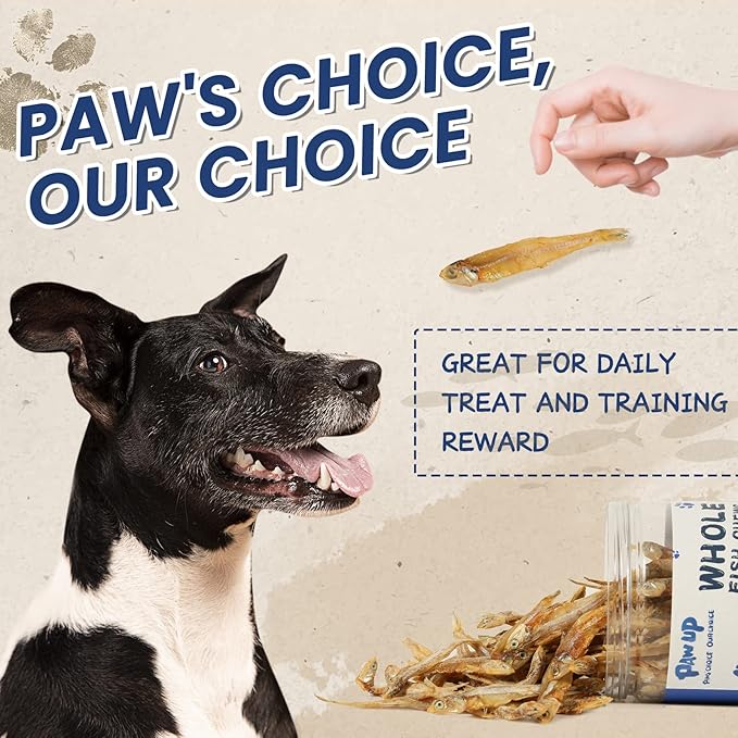 PAWUP Whole Fish Treats for Dogs, Air Dried -100% Wild-Caught Fish Treat, Only Two Ingredient, High in Protein and Omega-3, 8oz