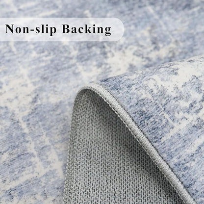 Hallway 2x10 Washable Runner Rug: Abstract Kitchen Stove Rugs Low-Pile Stain Resistant Entryway Area Rug Cozy Bedroom Soft Floor Mat Non-Slip Farmhouse Carpet for Bathroom Living Room(2x10,Blue/ivory)
