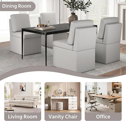 VKNOW Upholstered Dining Chairs Set of 4, Modern Kitchen Chairs with Storage, Linen Armchair Dining Room Chair for Kitchen Dining Room Office Bedroom, Light Grey