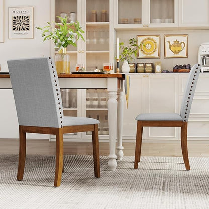 Giantex Upholstered Dining Chairs Set of 2, Kitchen Chair w/Nailhead Trim, Rubber Wood Legs, Padded Seat, Mid Century Armless Side Chair, Comfy Accent Parson Chairs for Restaurant, Living Room
